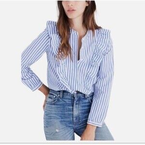 Madewell Whitney Striped Ruffle Blouse M Blue White
